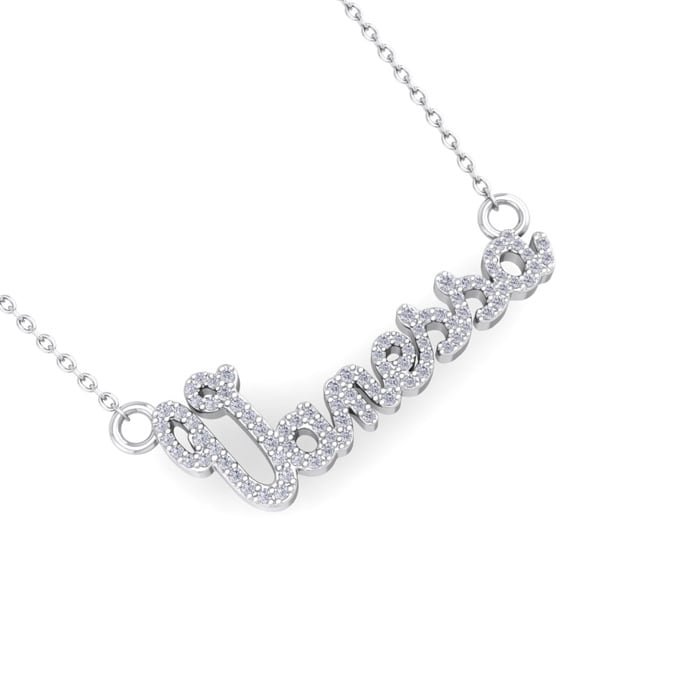 Personalized Diamond Name Necklace In 14K White Gold - 7 Letters, 3/8cttw