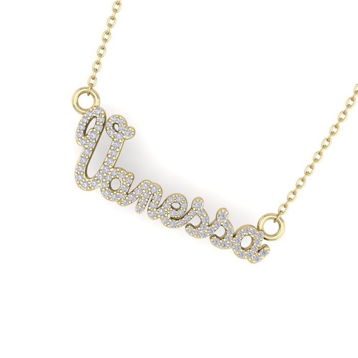 Personalized Diamond Name Necklace In 14K Yellow Gold - 7 Letters, 3/8cttw