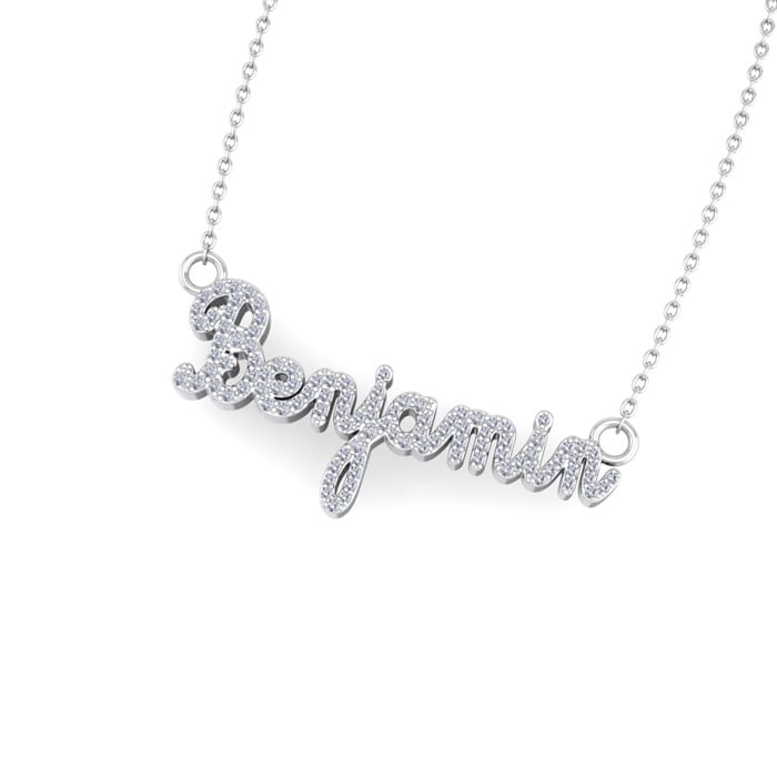 Personalized Diamond Name Necklace In 14K White Gold - 8 Letters, 1/2cttw