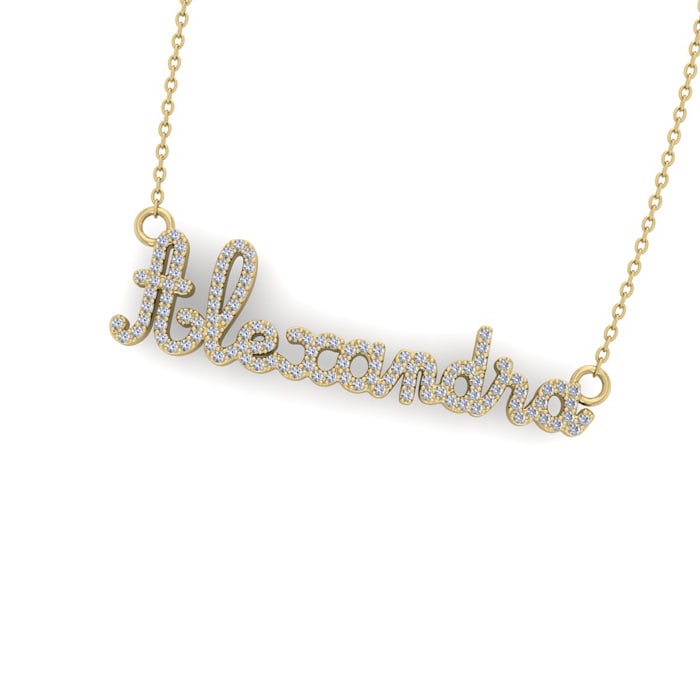 Personalized Diamond Name Necklace In 14K Yellow Gold - 9 Letters, 0.60cttw