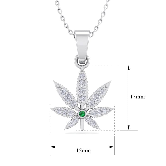 1/4 Carat Diamond and Emerald Weed Leaf Necklace In 14K White Gold
