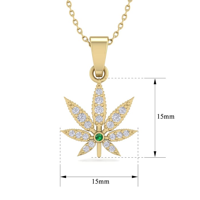 1/4 Carat Diamond and Emerald Weed Leaf Necklace In 14K Yellow Gold