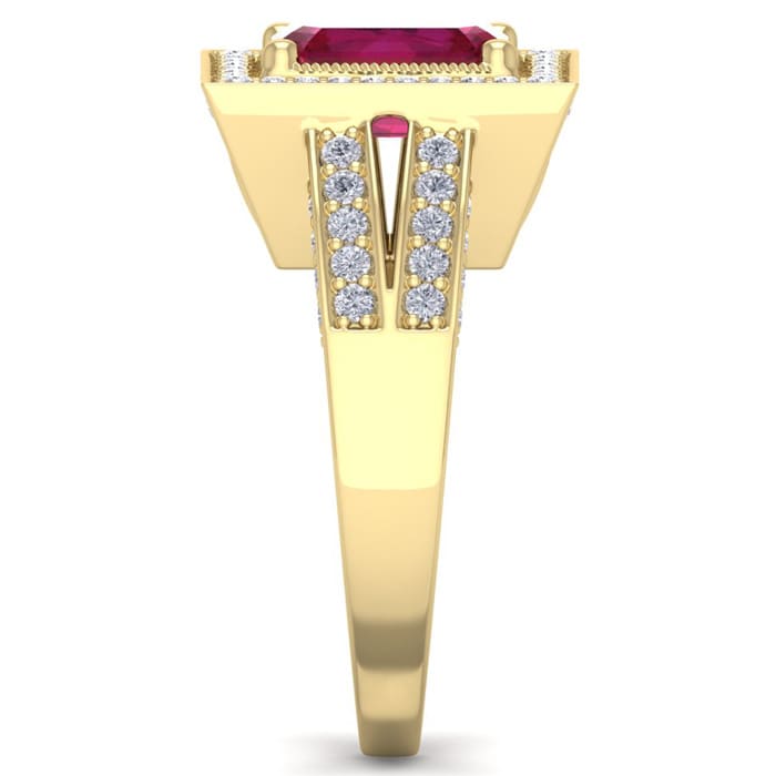 2 3/4 Carat Ruby and Halo Diamond Ring In 14 Karat Yellow Gold