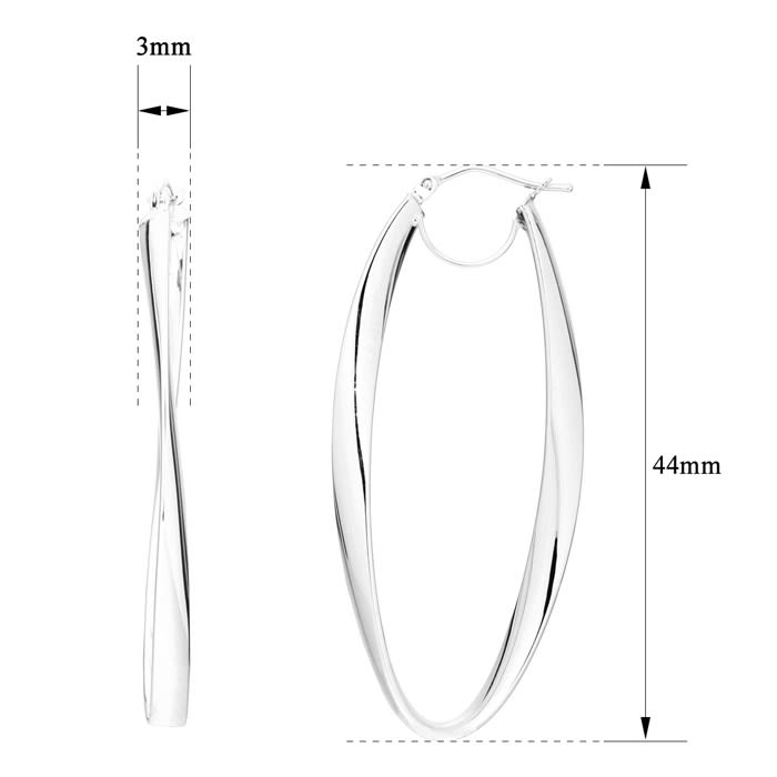 14 Karat White Gold Freeform Hoop Earrings, 1 3/4 Inch