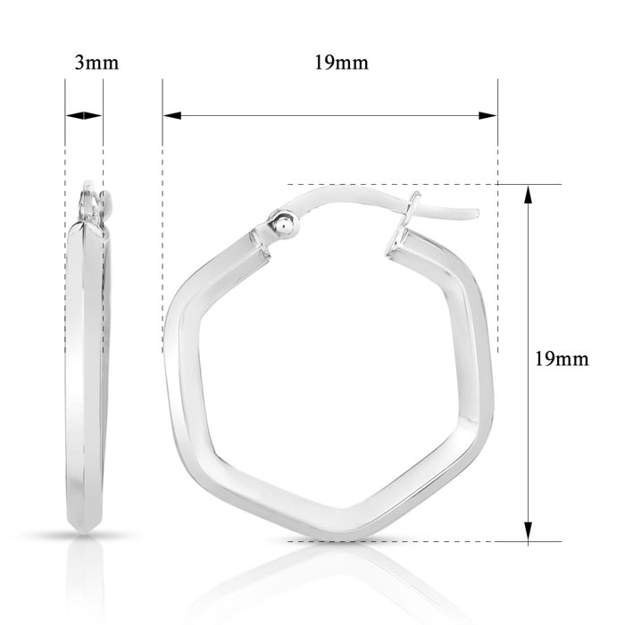 14 Karat White Gold Hexagon Hoop Earrings, 3/4 Inch