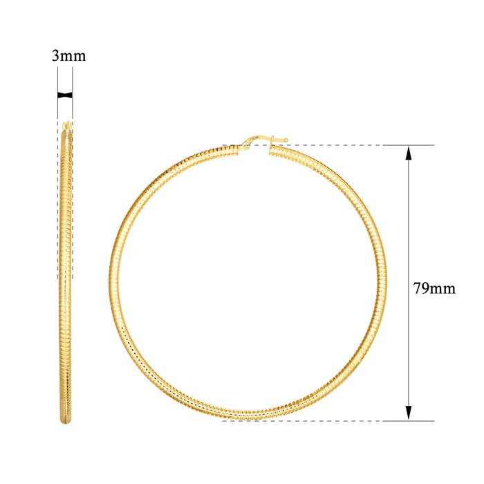 14 Karat Yellow Gold Large Hoop Earrings, 3 Inches