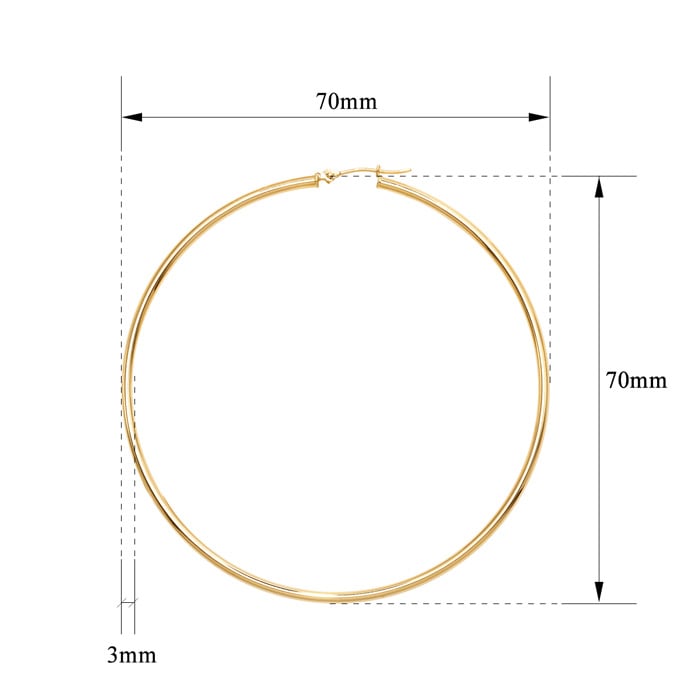 14 Karat Yellow Gold Large Hoop Earrings, 2 3/4 Inches