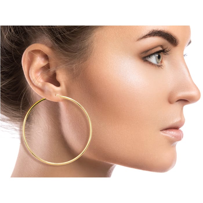 14 Karat Yellow Gold Large Hoop Earrings, 2 3/4 Inches