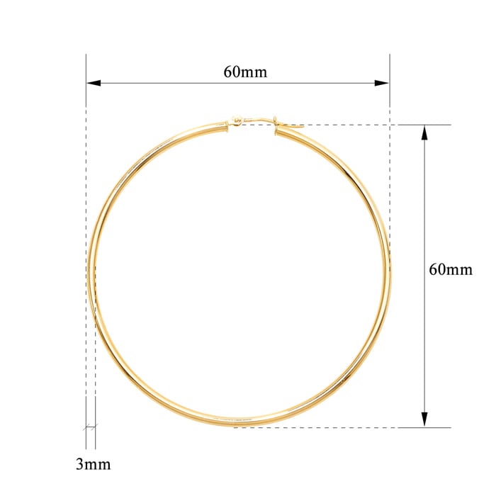 14 Karat Yellow Gold Large Hoop Earrings, 2 1/2 Inches