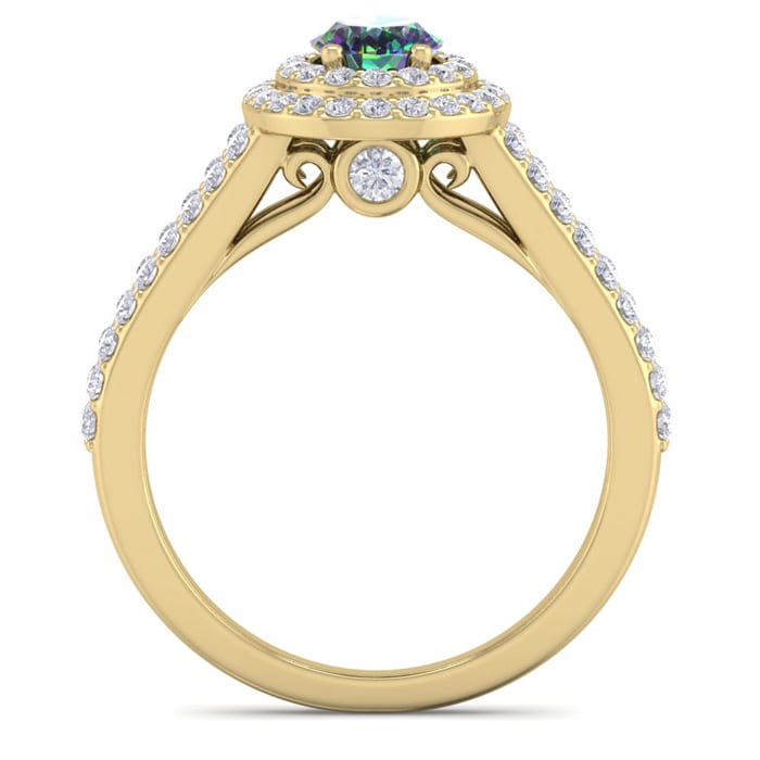 1-3/4 Carat Oval Shape Mystic Topaz Ring With Double Diamond Halo In 14 Karat Yellow Gold