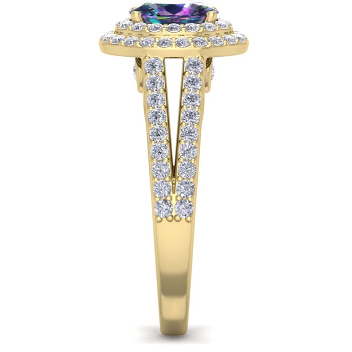 1-3/4 Carat Oval Shape Mystic Topaz Ring With Double Diamond Halo In 14 Karat Yellow Gold