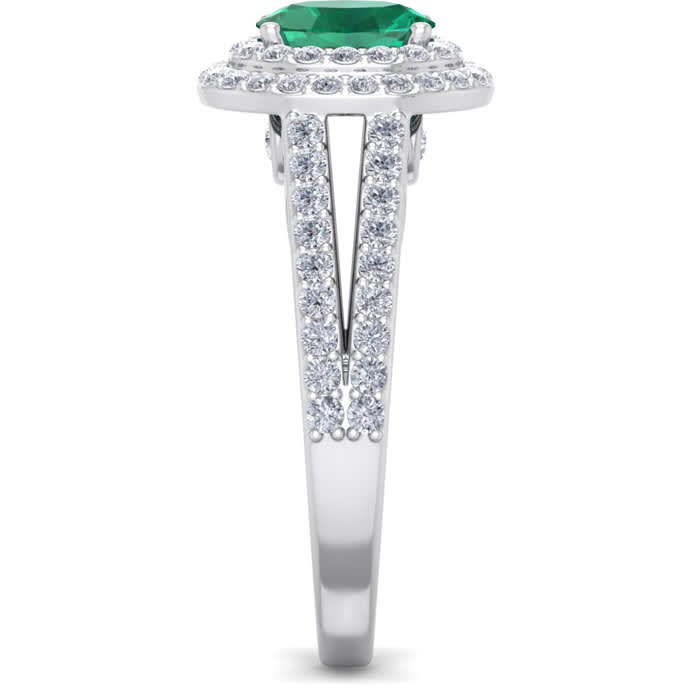 1 3/4 Carat Oval Shape Emerald and Halo Diamond Ring In 14 Karat White Gold