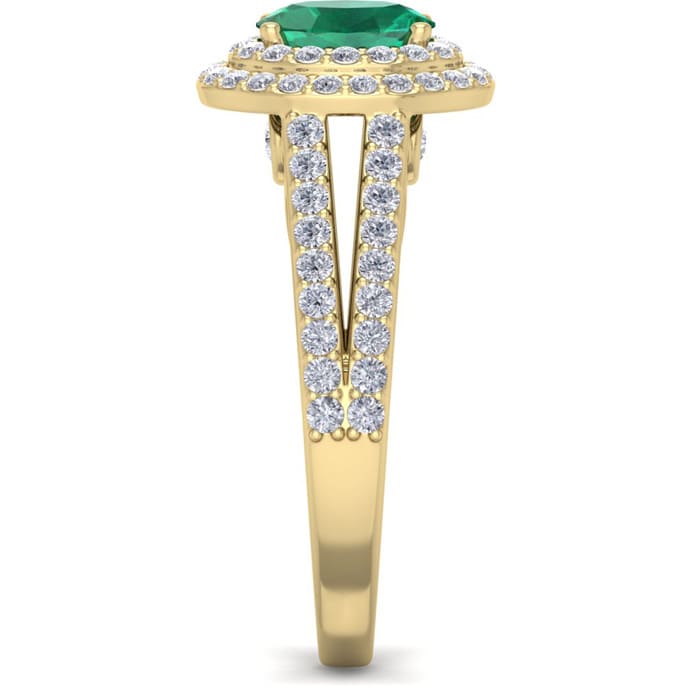 1 3/4 Carat Oval Shape Emerald and Halo Diamond Ring In 14 Karat Yellow Gold