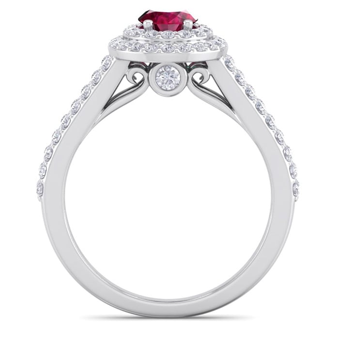 2 Carat Oval Shape Ruby and Halo Diamond Ring In 14 Karat White Gold