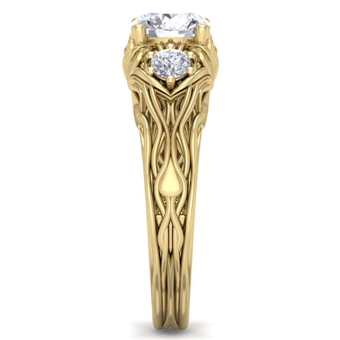1 1/4 Carat Round Shape Diamond Intricate Vine Engagement Ring In 14 Karat Yellow Gold