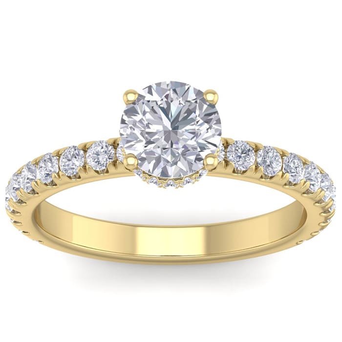 1 1/2 Carat Round Shape Hidden Halo Diamond Engagement Ring In 14 Karat Yellow Gold
