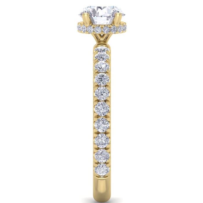 1 1/2 Carat Round Shape Hidden Halo Diamond Engagement Ring In 14 Karat Yellow Gold
