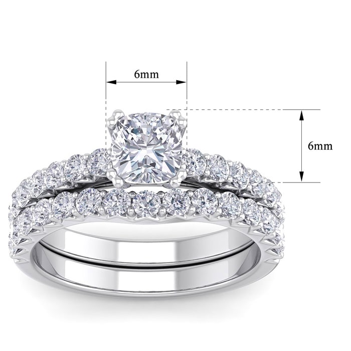 1 3/4 Carat Cushion Cut Diamond Bridal Set In 14 Karat White Gold