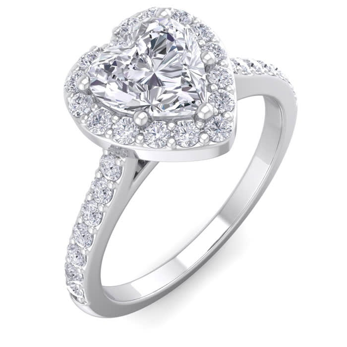1 1/3 Carat Heart Shape Halo Diamond Engagement Ring In 14 Karat White Gold