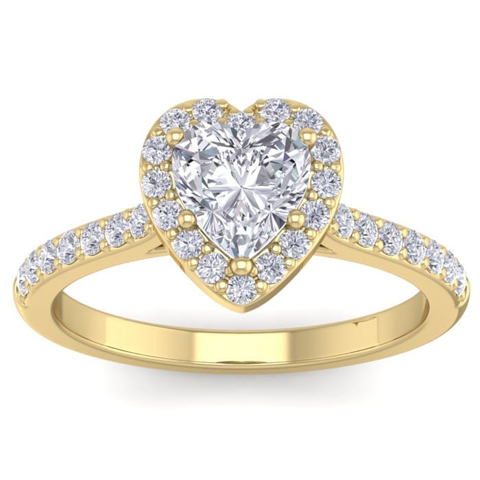 1 1/3 Carat Heart Shape Halo Diamond Engagement Ring In 14 Karat Yellow Gold