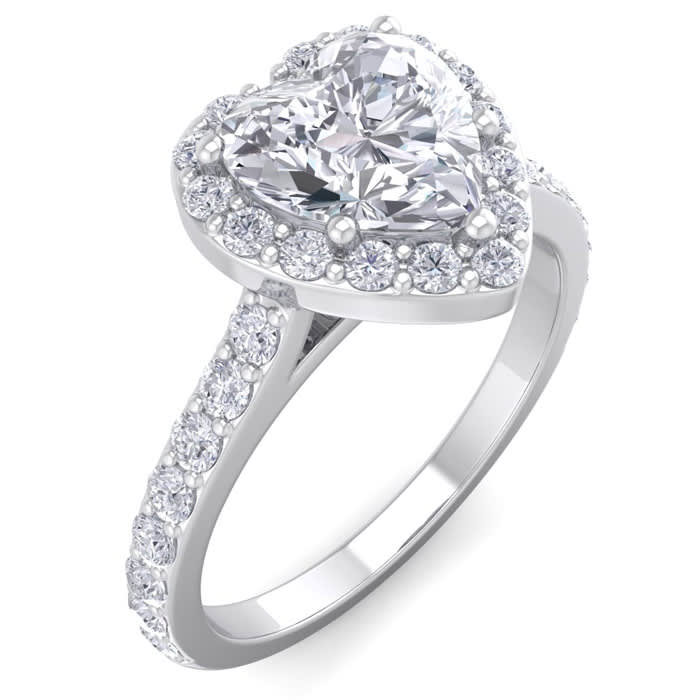 1 3/4 Carat Heart Shape Halo Diamond Engagement Ring In 14 Karat White Gold