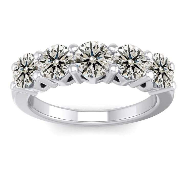 1 1/2 Carat Five Diamond Wedding Band In 14 Karat White Gold