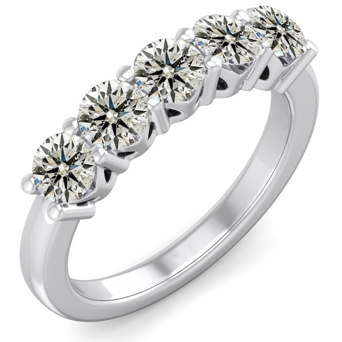 1 1/2 Carat Five Diamond Wedding Band In 14 Karat White Gold