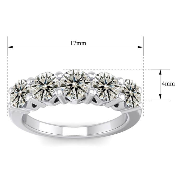 1 1/2 Carat Five Diamond Wedding Band In 14 Karat White Gold