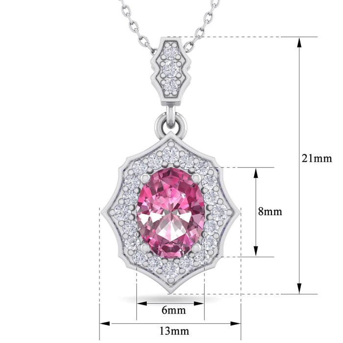 1 3/4 Carat Oval Shape Pink Topaz and Diamond Necklace In 14 Karat White Gold, 18 Inches