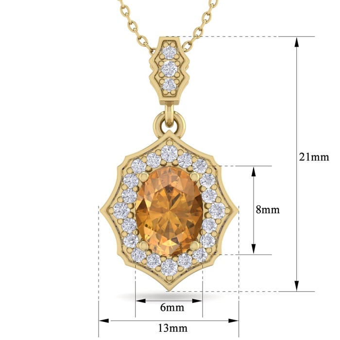 1 1/3 Carat Oval Shape Citrine and Diamond Necklace In 14 Karat Yellow Gold, 18 Inches