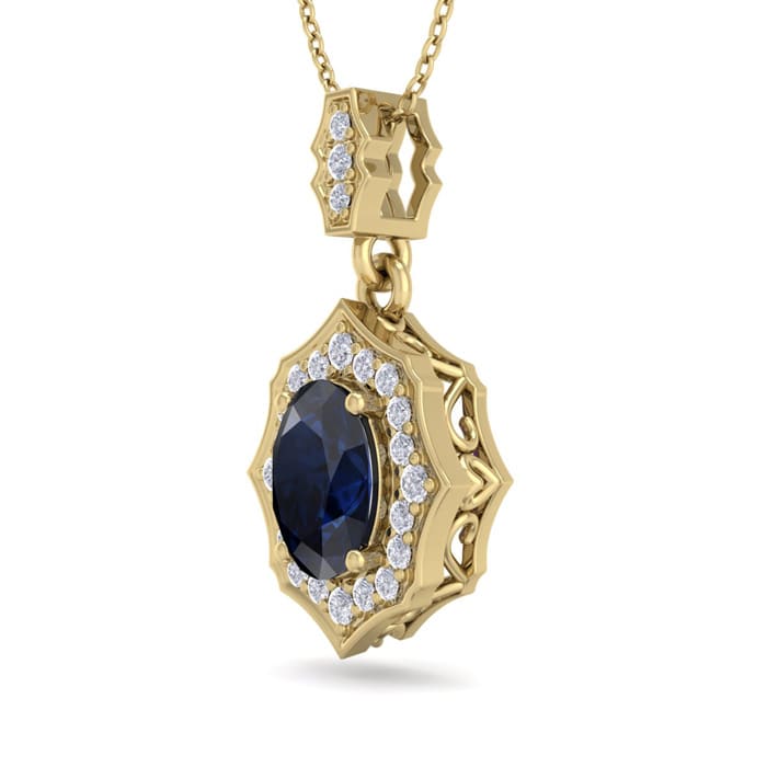 1 3/4 Carat Oval Shape Sapphire and Diamond Necklace In 14 Karat Yellow Gold, 18 Inches