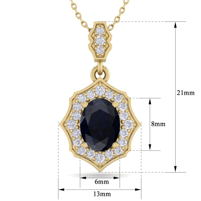 1 3/4 Carat Oval Shape Sapphire and Diamond Necklace In 14 Karat Yellow Gold, 18 Inches
