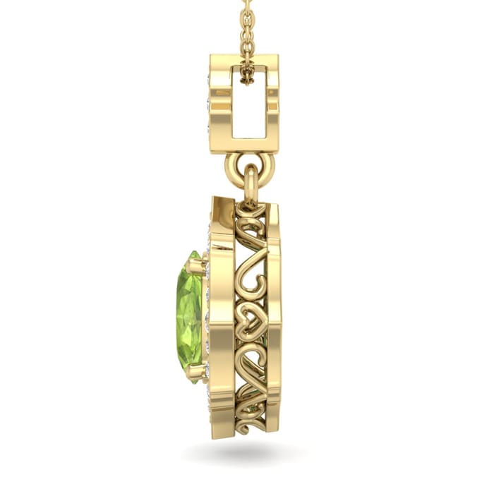 1 1/2 Carat Oval Shape Peridot and Diamond Necklace In 14 Karat Yellow Gold, 18 Inches