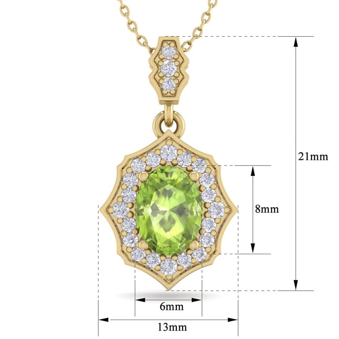 1 1/2 Carat Oval Shape Peridot and Diamond Necklace In 14 Karat Yellow Gold, 18 Inches