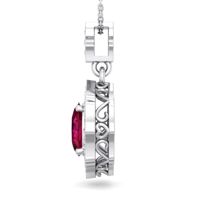 1 3/4 Carat Oval Shape Ruby and Diamond Necklace In 14 Karat White Gold, 18 Inches