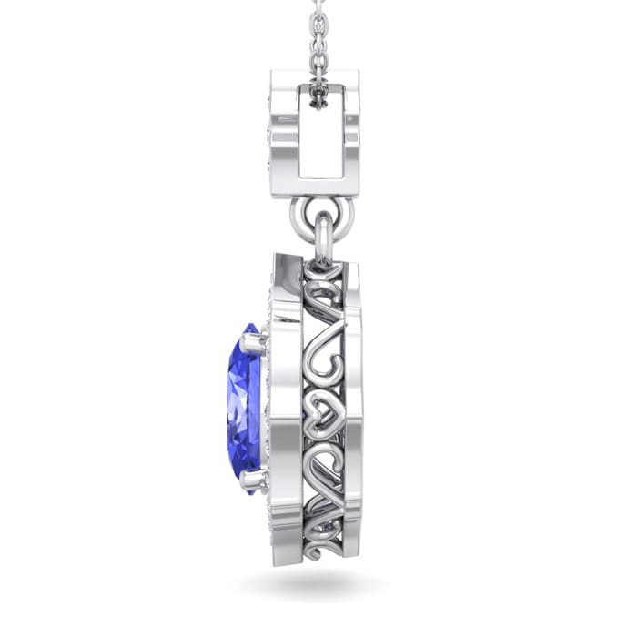 1 1/2 Carat Oval Shape Tanzanite and Diamond Necklace In 14 Karat White Gold, 18 Inches