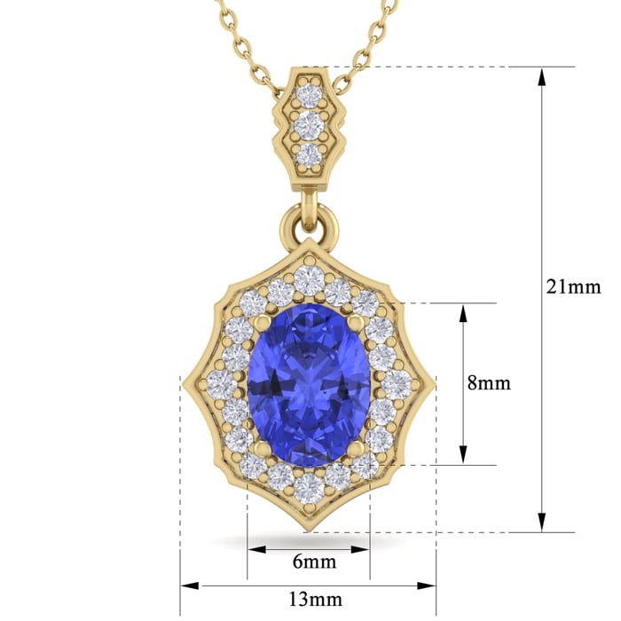 1 1/2 Carat Oval Shape Tanzanite and Diamond Necklace In 14 Karat Yellow Gold, 18 Inches