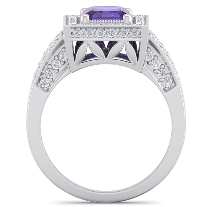 2 1/5 Carat Amethyst and Halo Diamond Ring In 14 Karat White Gold