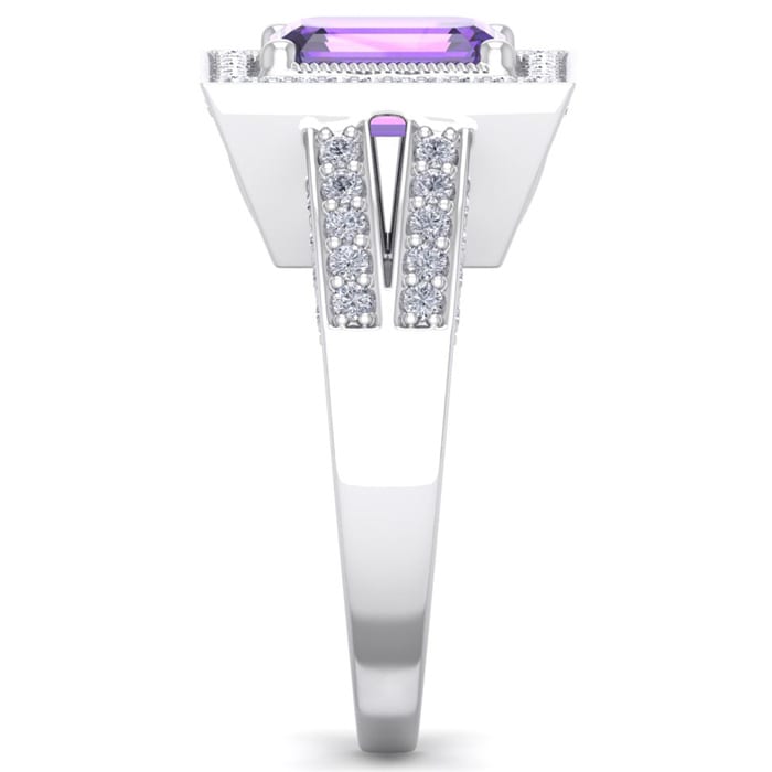 2 1/5 Carat Amethyst and Halo Diamond Ring In 14 Karat White Gold