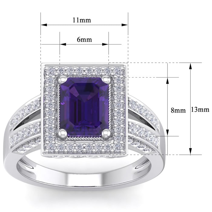 2 1/5 Carat Amethyst and Halo Diamond Ring In 14 Karat White Gold