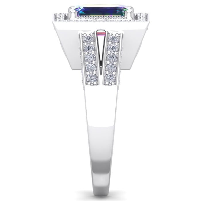 2-1/5 Carat Octagon Shape Mystic Topaz Ring With Halo Diamond In 14 Karat White Gold