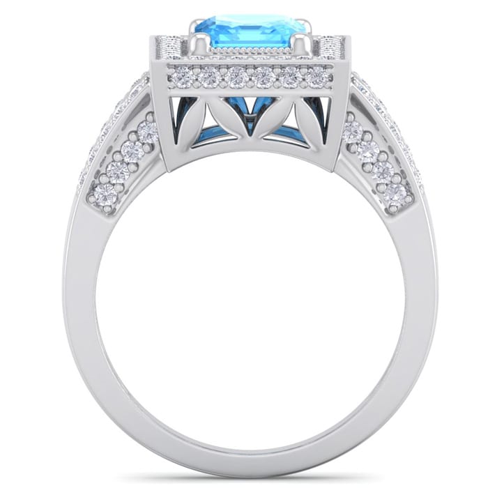 2 1/2 Carat Blue Topaz and Halo Diamond Ring In 14 Karat White Gold
