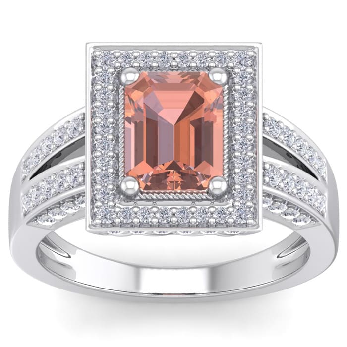 2 Carat Morganite and Halo Diamond Ring In 14 Karat White Gold