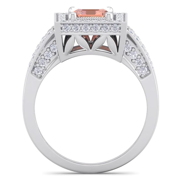 2 Carat Morganite and Halo Diamond Ring In 14 Karat White Gold