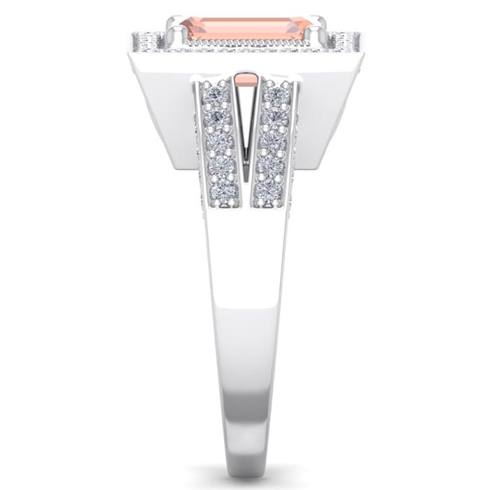 2 Carat Morganite and Halo Diamond Ring In 14 Karat White Gold