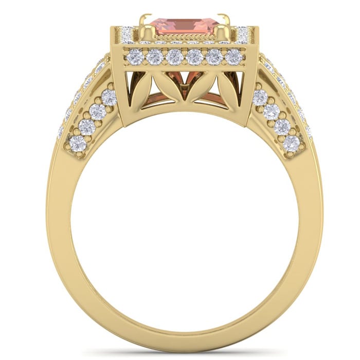 2 Carat Morganite and Halo Diamond Ring In 14 Karat Yellow Gold