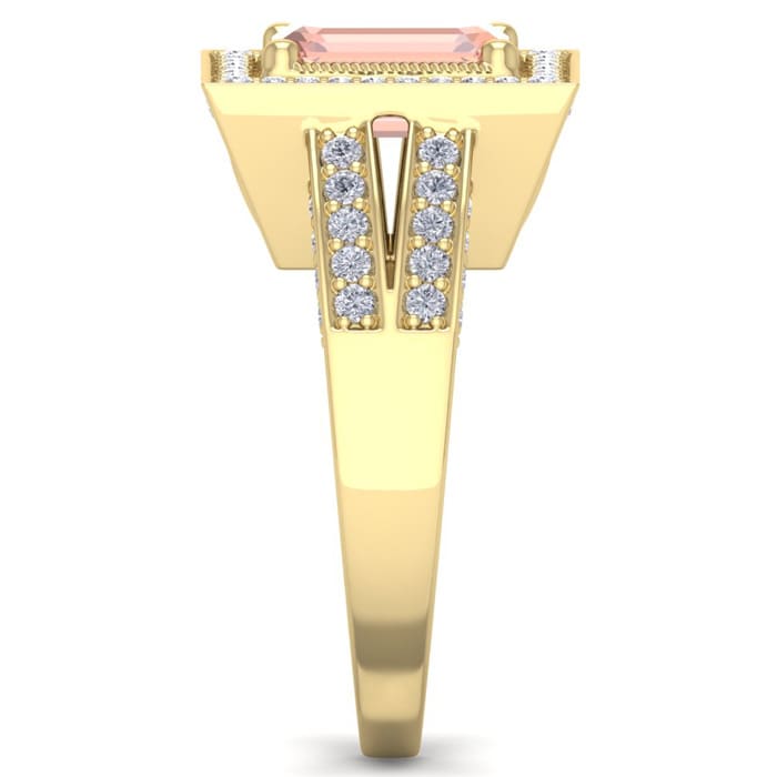 2 Carat Morganite and Halo Diamond Ring In 14 Karat Yellow Gold