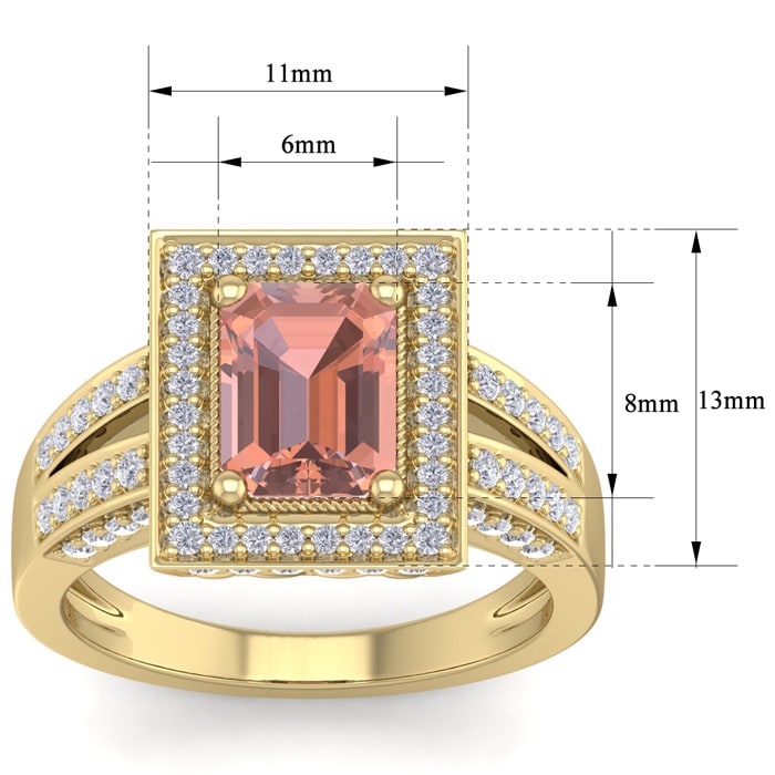 2 Carat Morganite and Halo Diamond Ring In 14 Karat Yellow Gold
