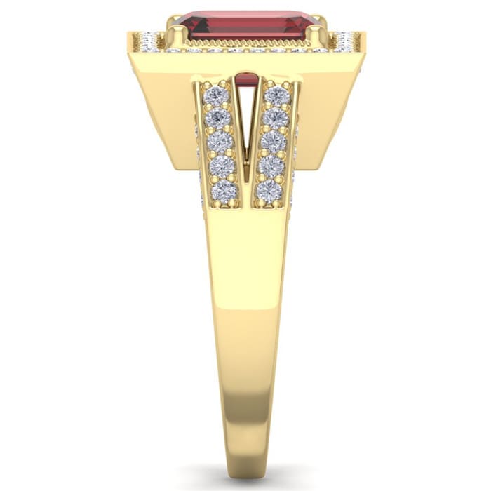 Garnet Ring: Garnet Jewelry: 2 1/2 Carat Garnet and Halo Diamond Ring In 14 Karat Yellow Gold