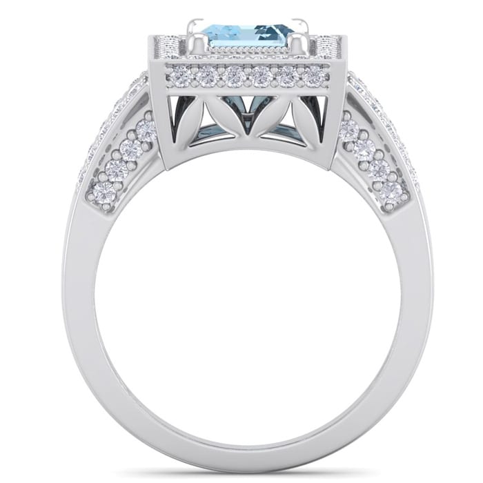 Aquamarine Ring: Aquamarine Jewelry: 2 Carat Aquamarine and Halo Diamond Ring In 14 Karat White Gold